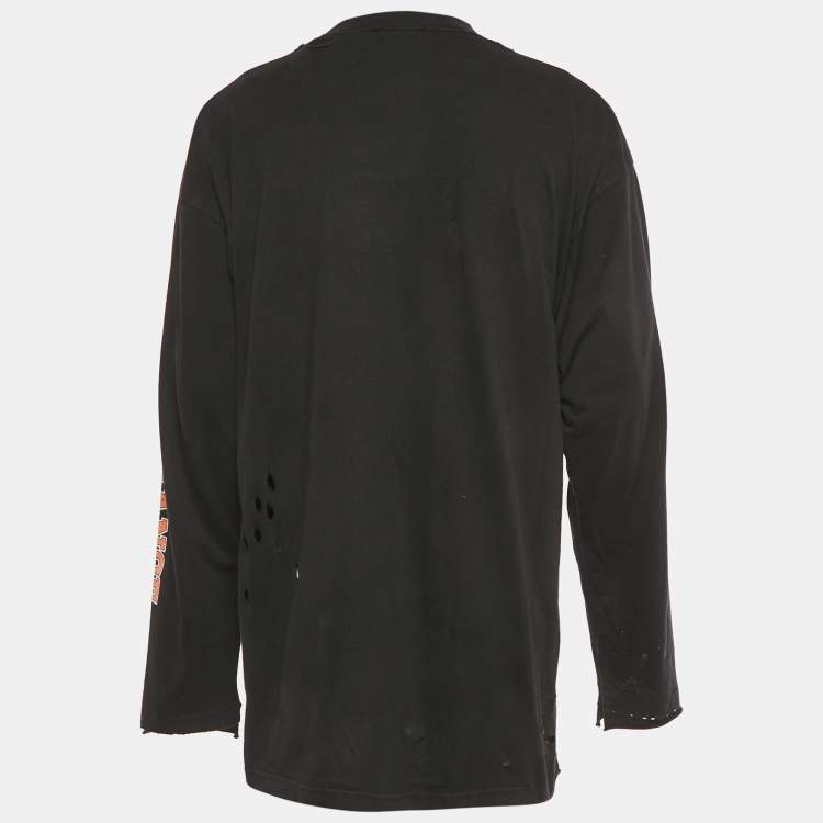 Pre Owned Balenciaga Unifit Black Logo Print Distressed Cotton Oversized T-Shirt M