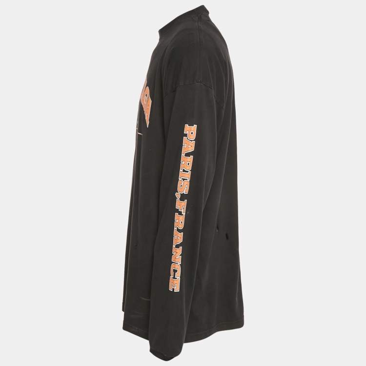 Pre Owned Balenciaga Unifit Black Logo Print Distressed Cotton Oversized T-Shirt M