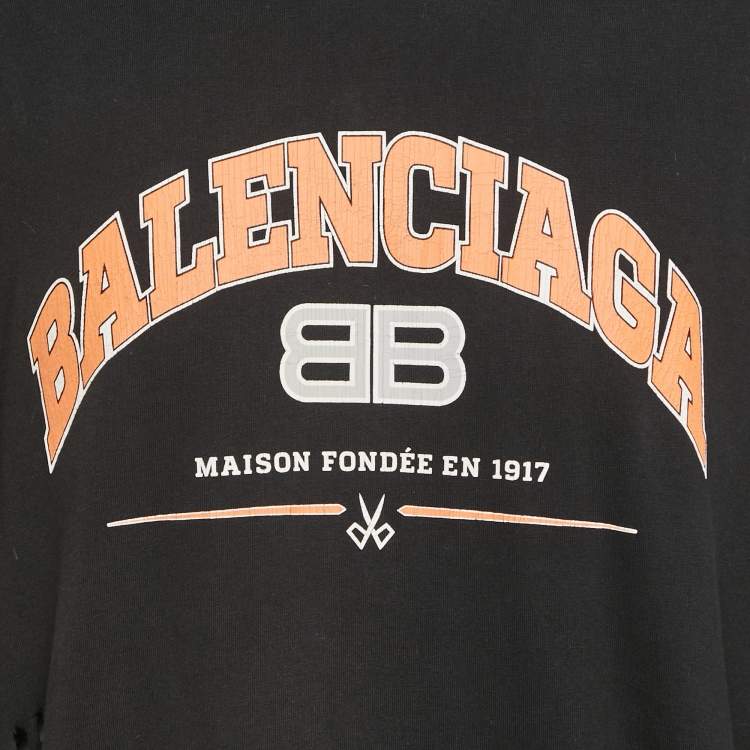 Pre Owned Balenciaga Unifit Black Logo Print Distressed Cotton Oversized T-Shirt M