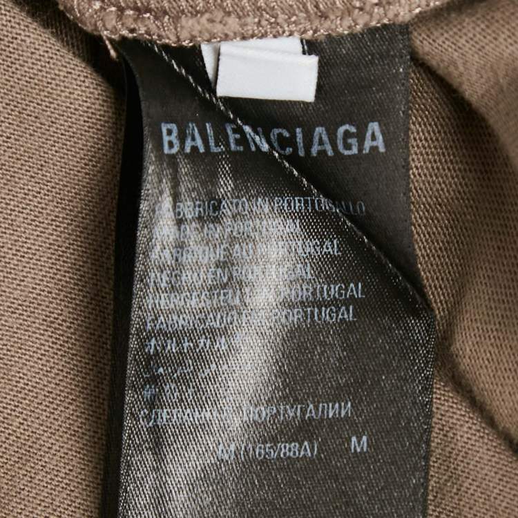 Pre Owned Balenciaga Unisex Tan Brown Logo Embroidered Cotton T-Shirt M