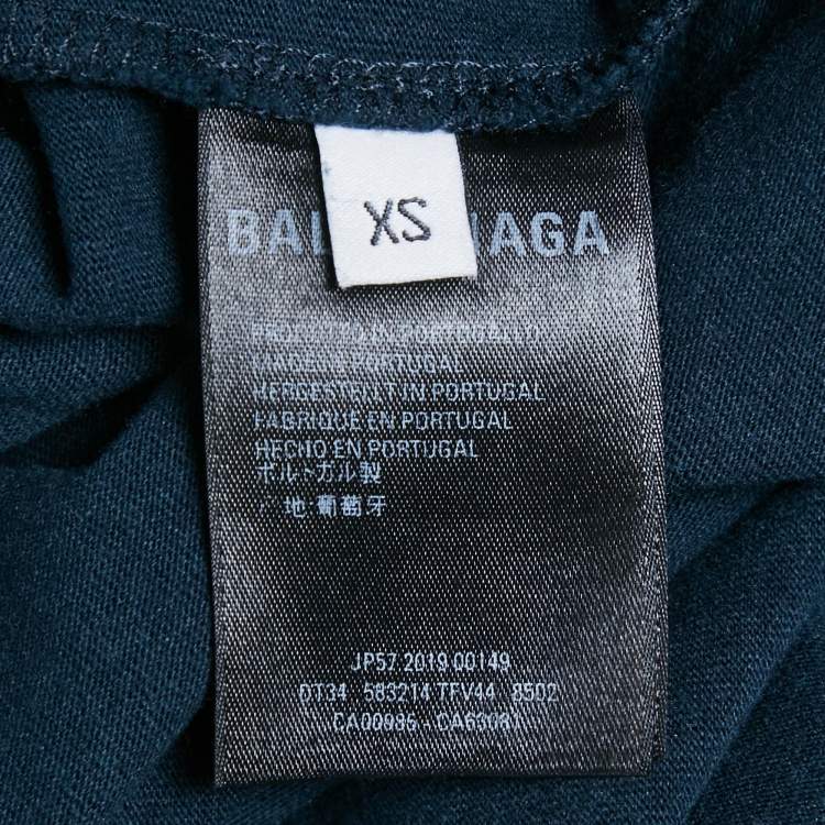 Pre Owned Balenciaga Navy Blue Logo Embroidered Cotton T-Shirt XS