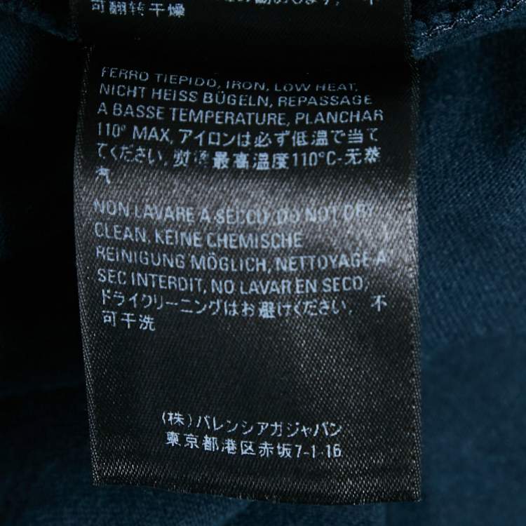 Pre Owned Balenciaga Navy Blue Logo Embroidered Cotton T-Shirt XS