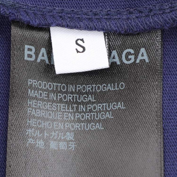 Pre Owned Balenciaga Blue Cotton Logo Print Half Sleeve T-Shirt S