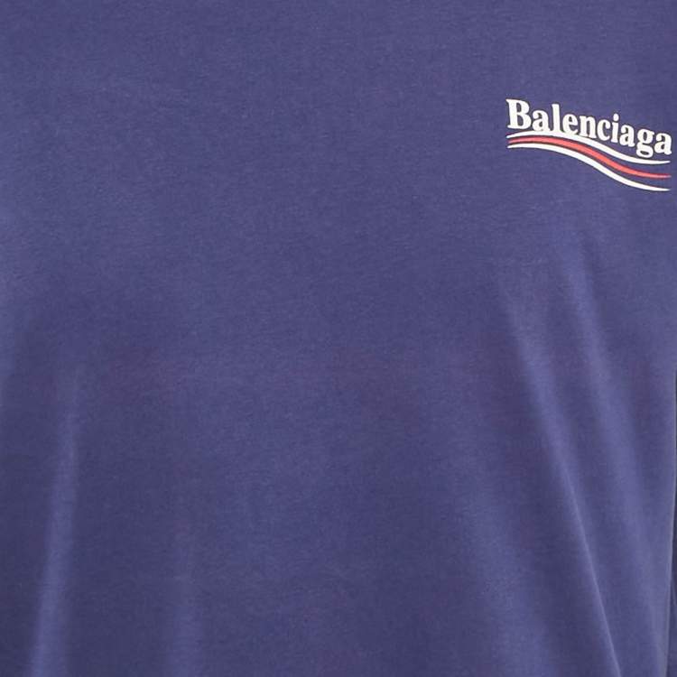 Pre Owned Balenciaga Blue Logo Printed Cotton Knit Oversized T-Shirt M