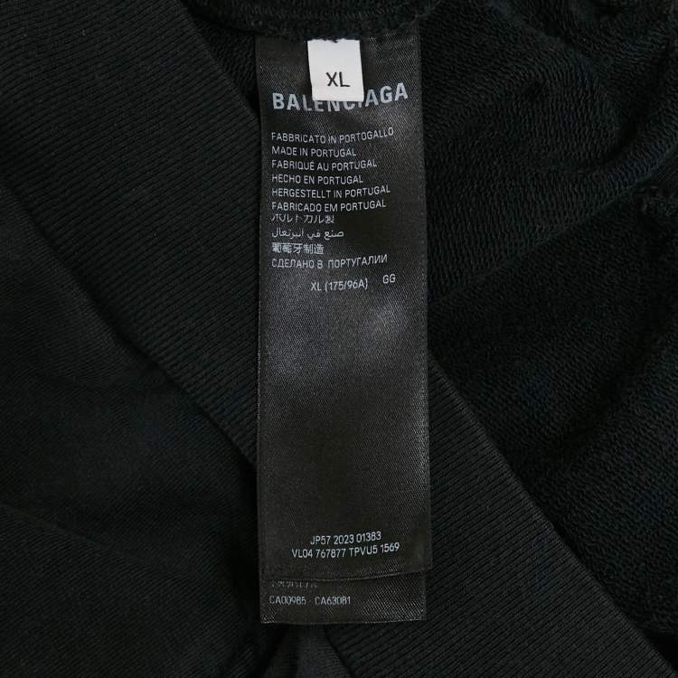 Pre Owned Balenciaga Black Logo Print Cotton Oversize Hoodie XL
