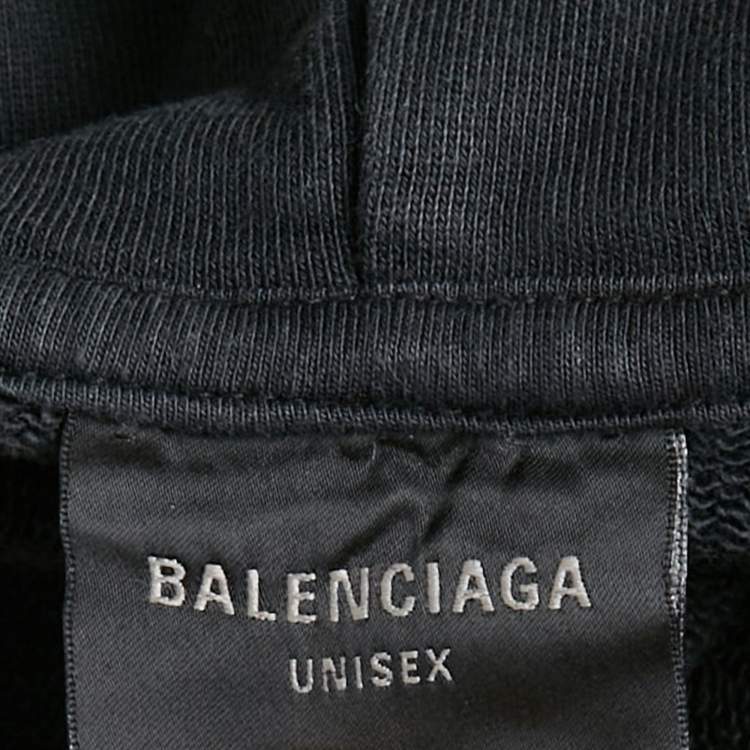 Pre Owned Balenciaga Black Logo Print Cotton Oversize Hoodie XL