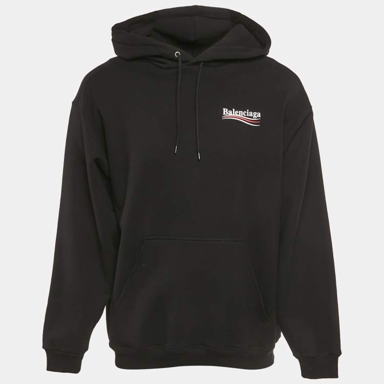 Pre Owned Balenciaga Black Logo Print Cotton Oversize Hoodie M