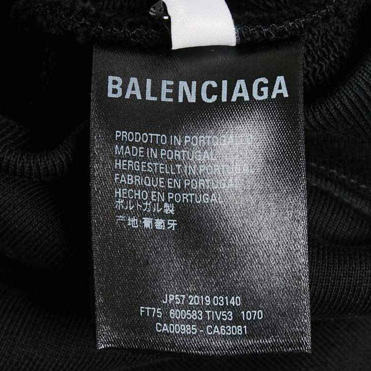 Pre Owned Balenciaga Black Logo Print Cotton Oversize Hoodie M