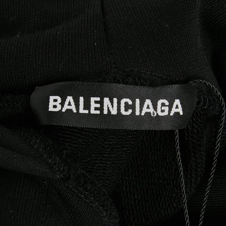 Pre Owned Balenciaga Black Logo Print Cotton Oversize Hoodie M