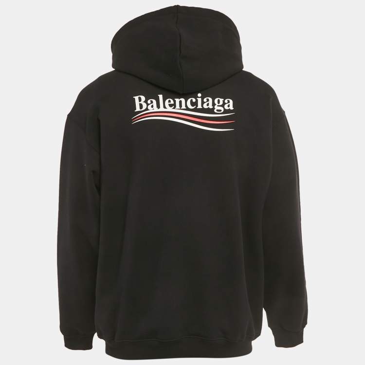 Pre Owned Balenciaga Black Logo Print Cotton Oversize Hoodie M