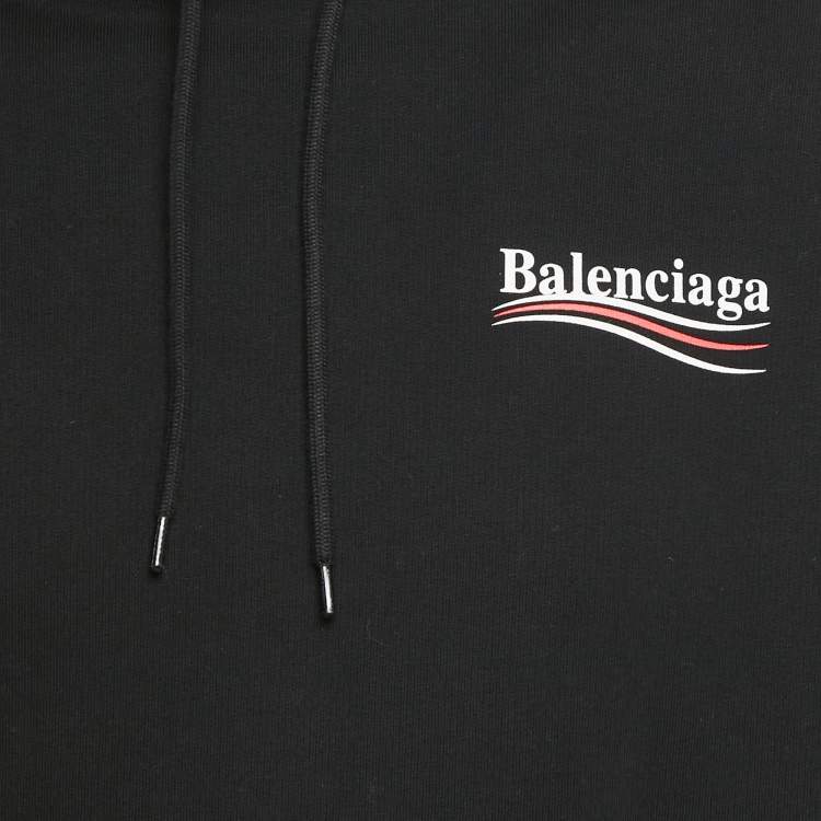 Pre Owned Balenciaga Black Logo Print Cotton Oversize Hoodie M
