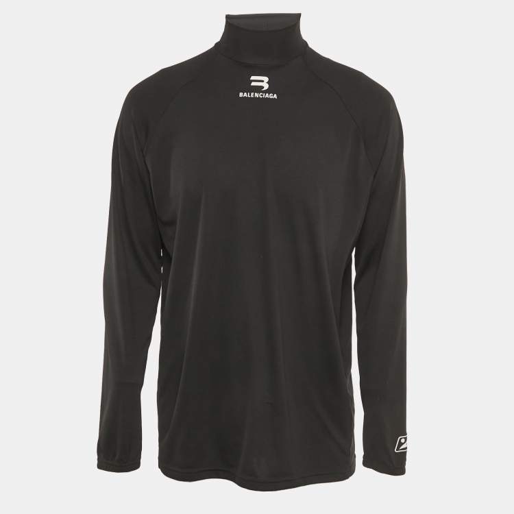 مملوكة مسبقًا Balenciaga Activewear Black Logo Print Jersey Long Sleeve T-Shirt M
