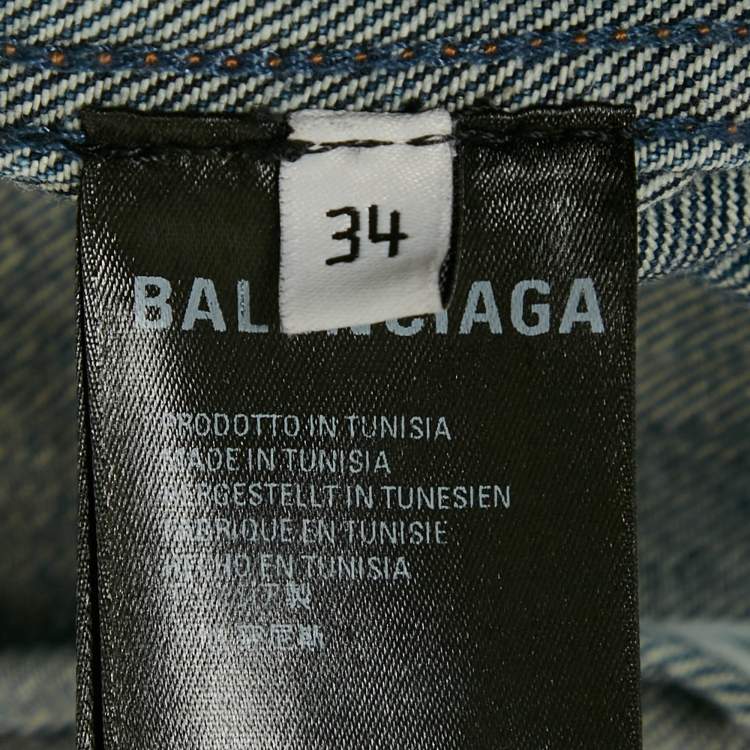 Pre Owned Balenciaga Blue Logo Embroidered Oversized Denim Jacket XS
