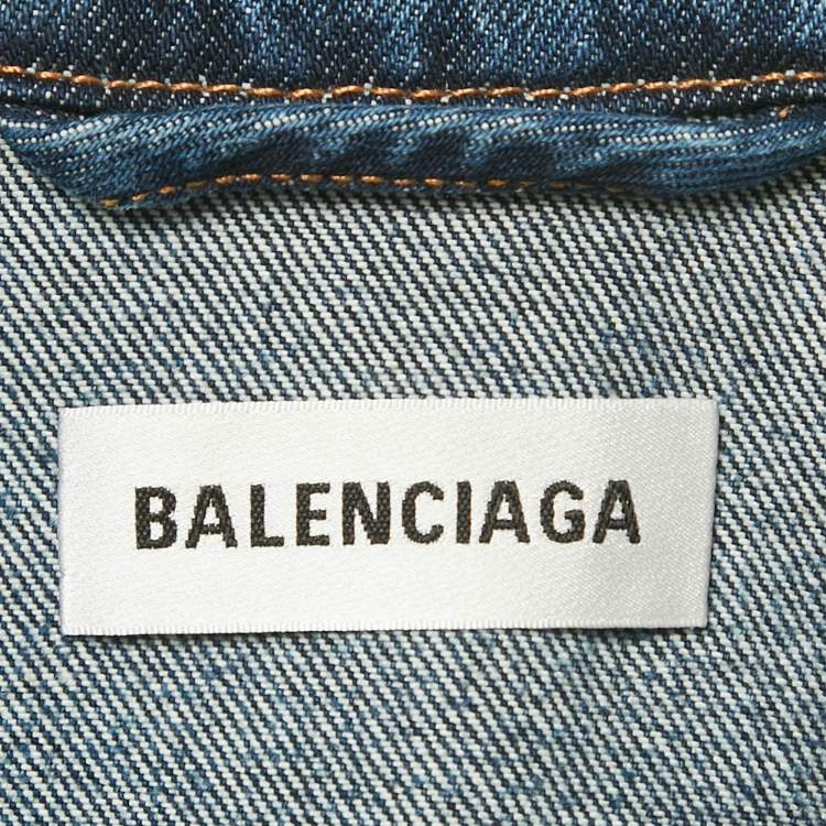 Pre Owned Balenciaga Blue Logo Embroidered Oversized Denim Jacket XS