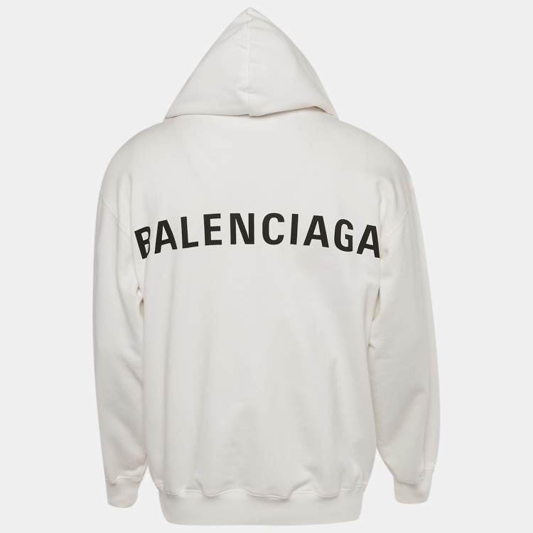 Pre Owned Balenciaga White Logo Print Cotton Oversize Hoodie S