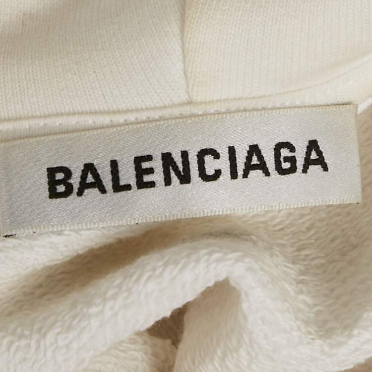 Pre Owned Balenciaga White Logo Print Cotton Oversize Hoodie S