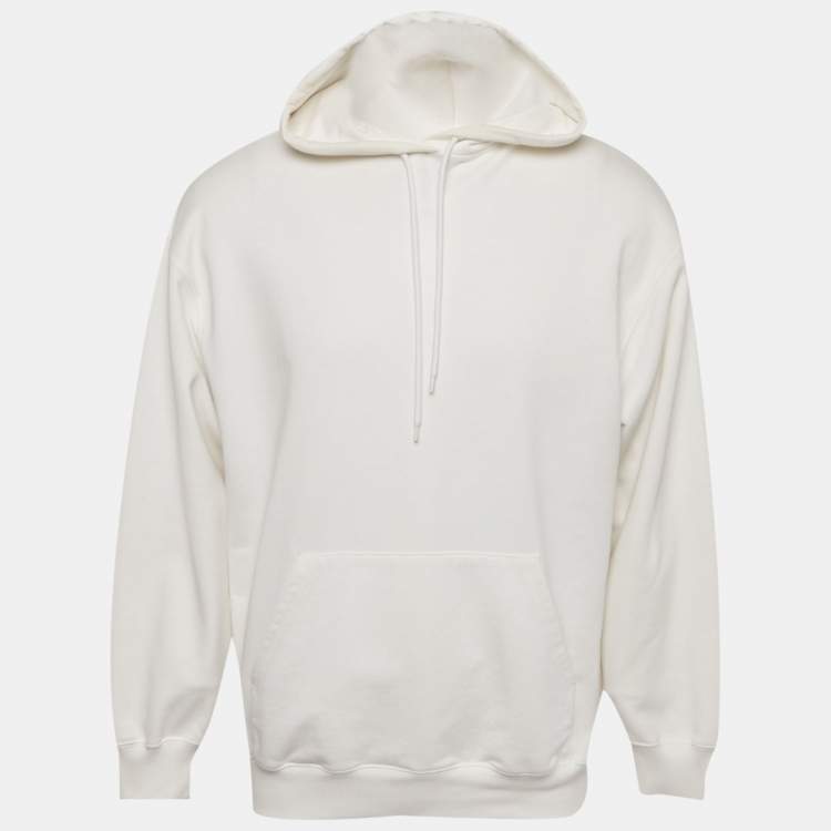 Pre Owned Balenciaga White Logo Print Cotton Oversize Hoodie S