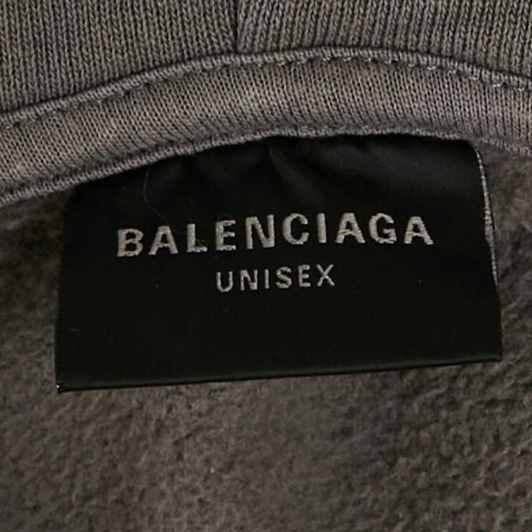 Pre Owned Balenciaga Unisex Grey Cotton Distressed Zip-Up Hoodie L