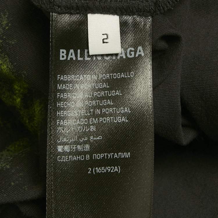 Pre Owned Balenciaga Unisex Dark Blue Printed Jersey Distressed T-Shirt M