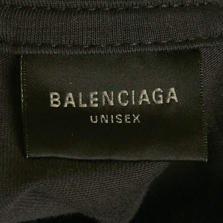 Pre Owned Balenciaga Unisex Dark Blue Printed Jersey Distressed T-Shirt M