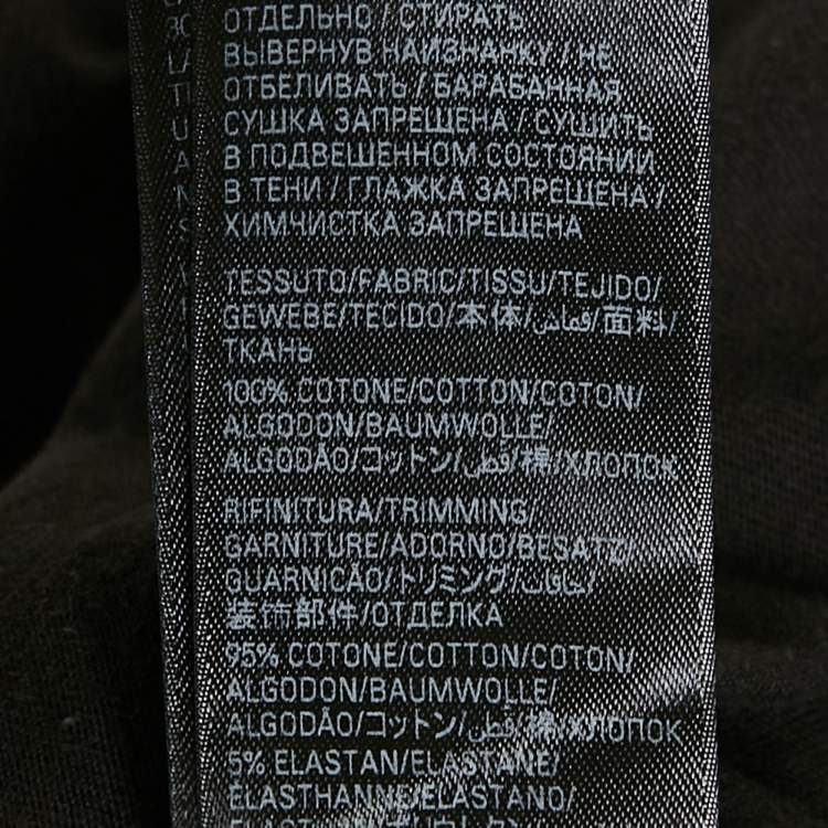 Pre Owned Balenciaga Black Logo Printed Cotton Knit Frayed Hem T-Shirt M
