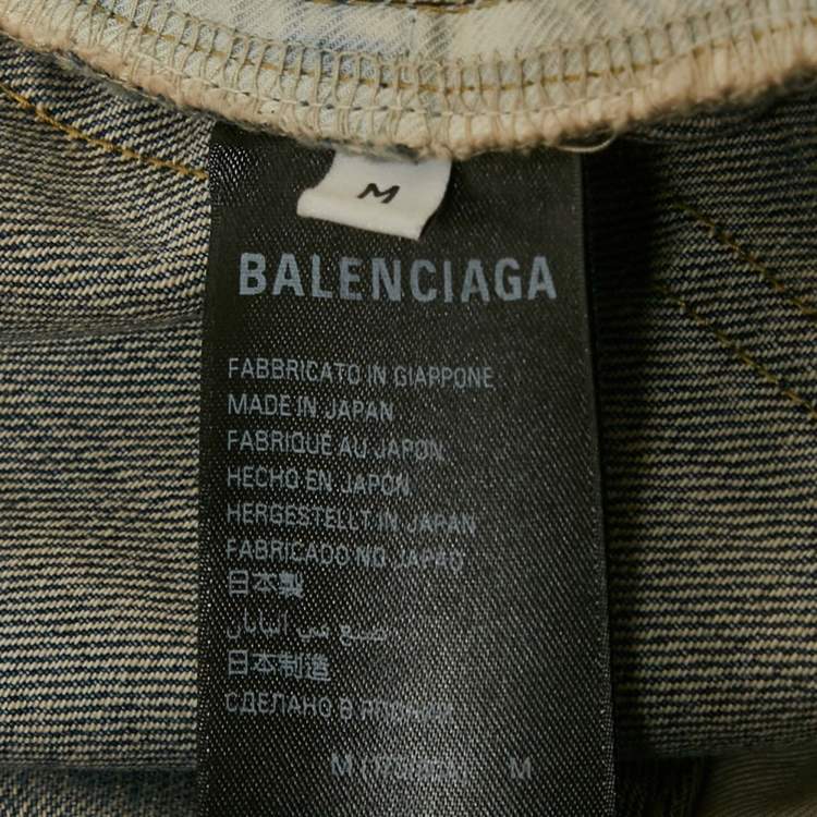 Pre Owned Balenciaga Unisex Blue Ripped Denim Belted Jeans M/Waist 32"