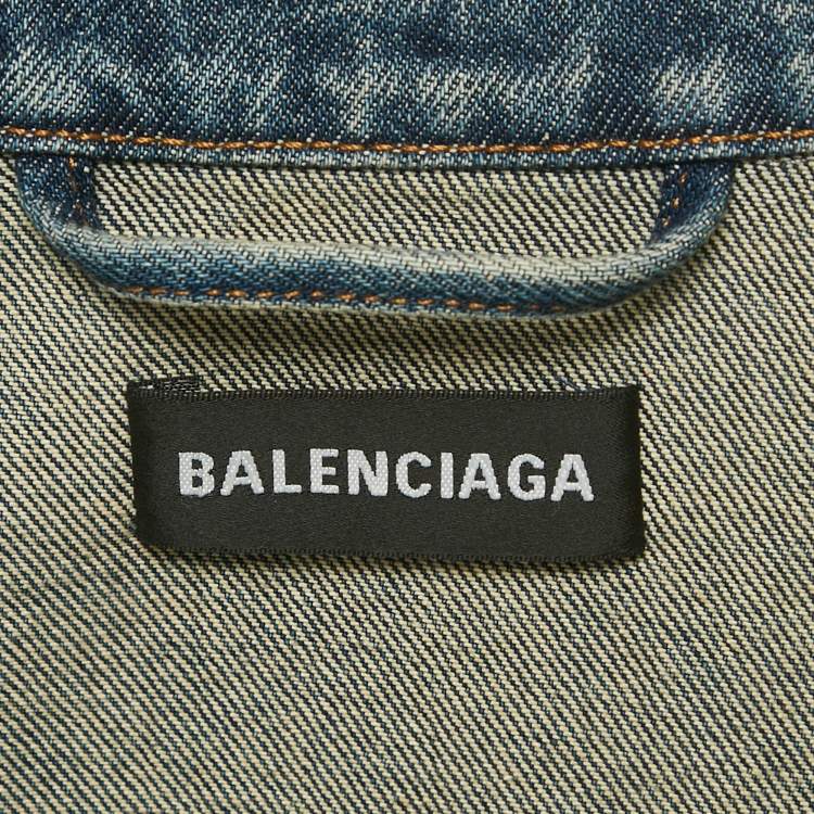 Pre Owned Balenciaga Blue Logo Embroidered Denim Oversized Jacket XS