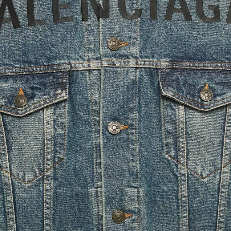 Pre Owned Balenciaga Blue Logo Embroidered Denim Oversized Jacket XS