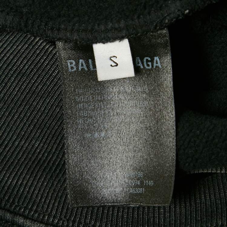 Pre Owned Balenciaga Faded Black Logo Print Cotton Oversize Hoodie XL