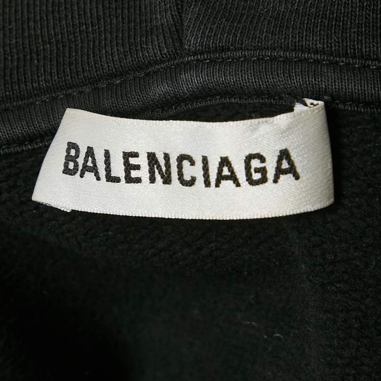 Pre Owned Balenciaga Faded Black Logo Print Cotton Oversize Hoodie XL