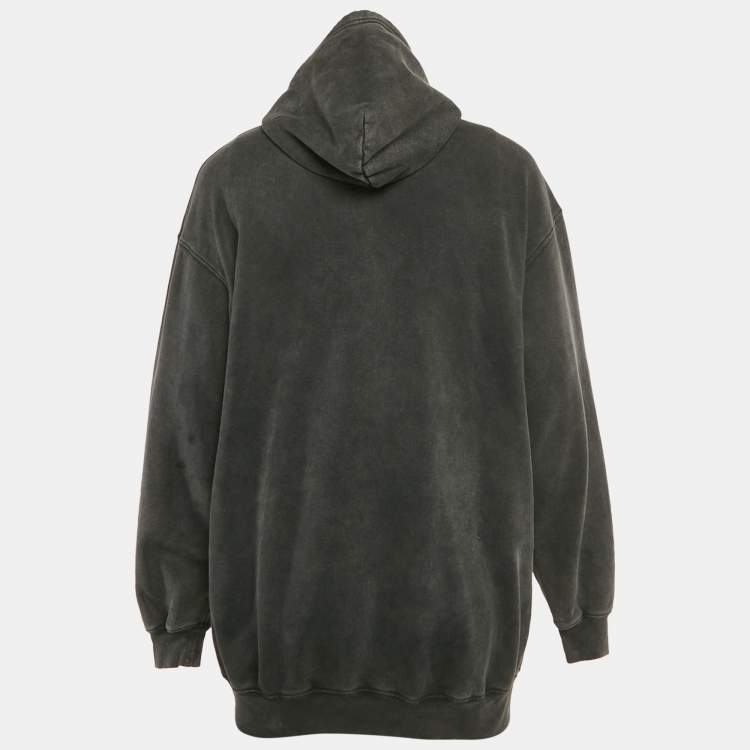 Pre Owned Balenciaga Faded Black Logo Print Cotton Oversize Hoodie XL