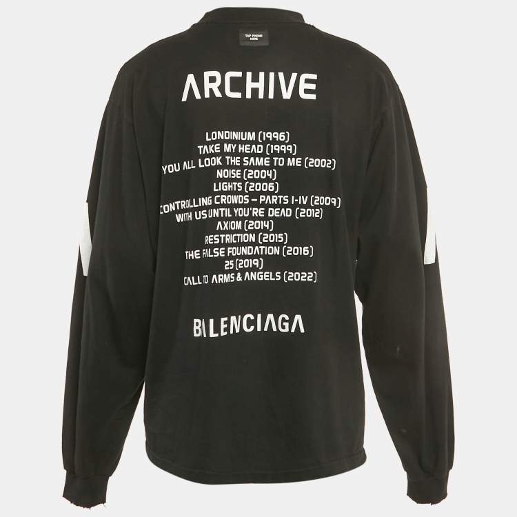 Pre Owned Balenciaga Limited Edition Black 'Music Archive' Jersey Distressed T-Shirt M