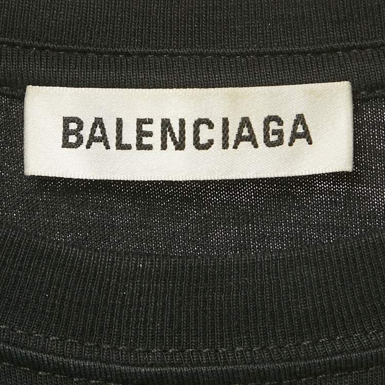 مملوكة مسبقًا Balenciaga Black Logo Printed Cotton Knit Oversized T-Shirt XS