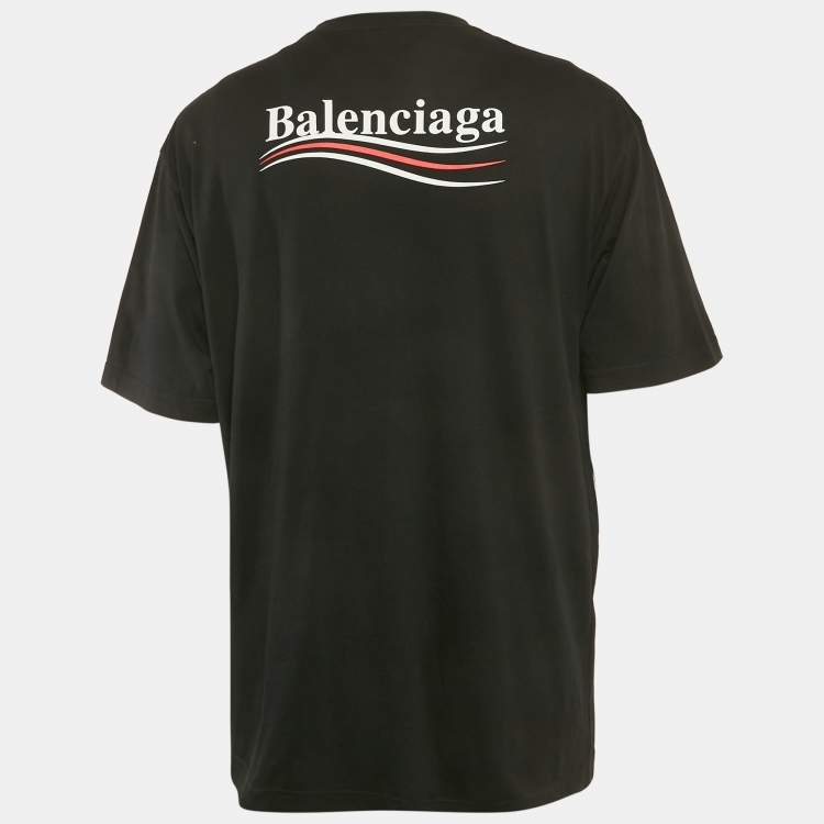 مملوكة مسبقًا Balenciaga Black Logo Printed Cotton Knit Oversized T-Shirt XS