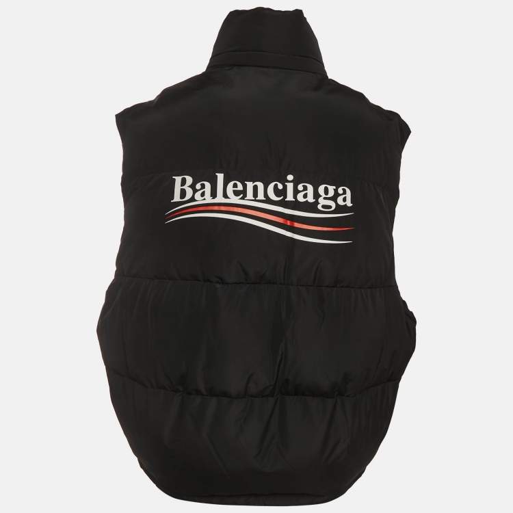 Pre Owned Balenciaga Black Political Campaign Nylon Oversized Puffer Vest S
