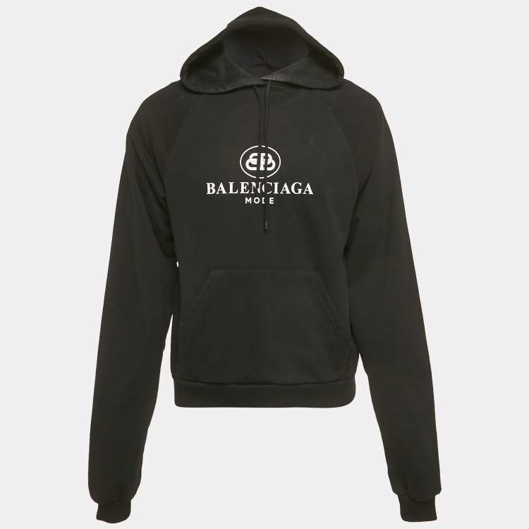 Pre Owned Balenciaga Black Logo Print Cotton Hoodie XS
