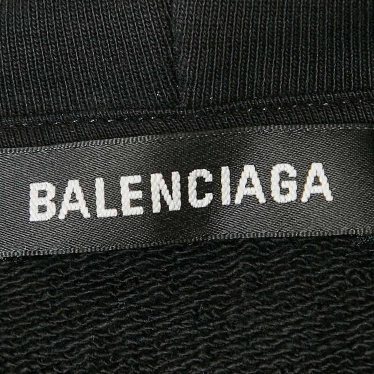 Pre Owned Balenciaga Black Logo Print Cotton Hoodie XS