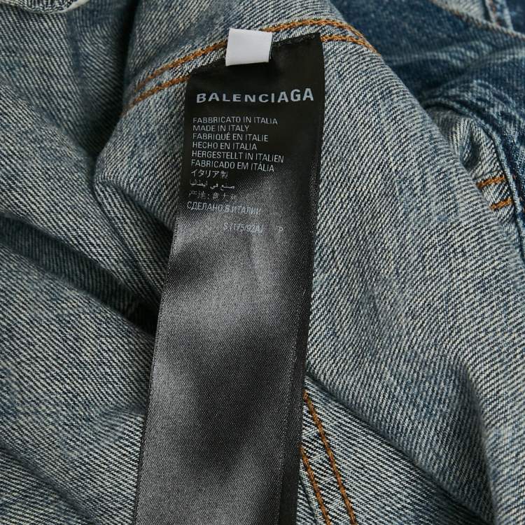 Pre Owned Balenciaga Unifit Blue Logo Pattern Denim Oversized Jacket S