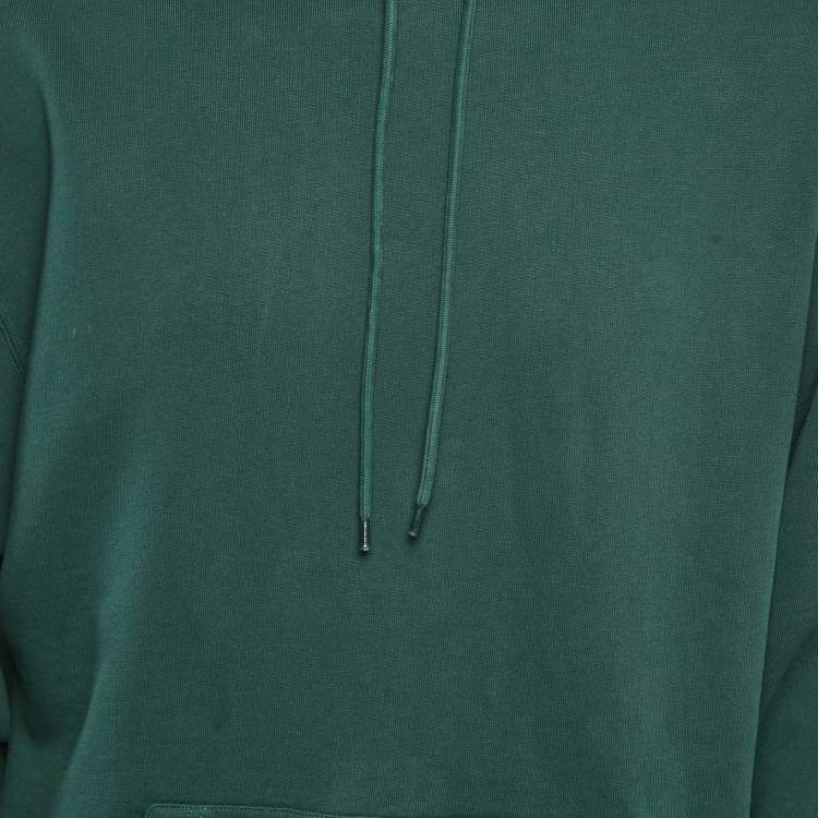 Pre Owned Balenciaga Green Logo Print Cotton Knit Hoodie M