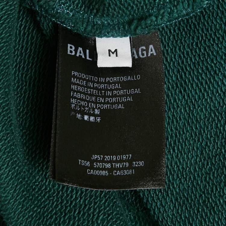 Pre Owned Balenciaga Green Logo Print Cotton Knit Hoodie M