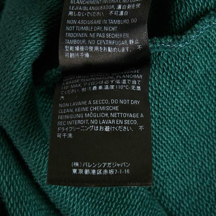 Pre Owned Balenciaga Green Logo Print Cotton Knit Hoodie M