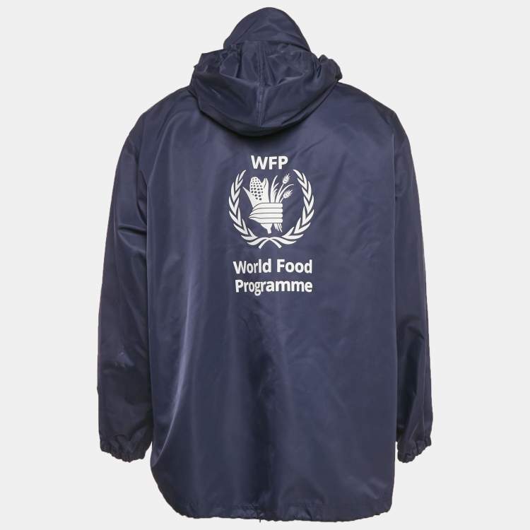 Pre Owned Balenciaga Navy Blue WFP Print Nylon Oversized Jacket S