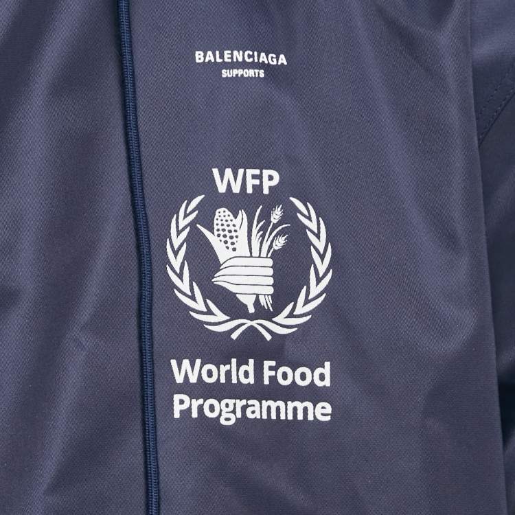 Pre Owned Balenciaga Navy Blue WFP Print Nylon Oversized Jacket S