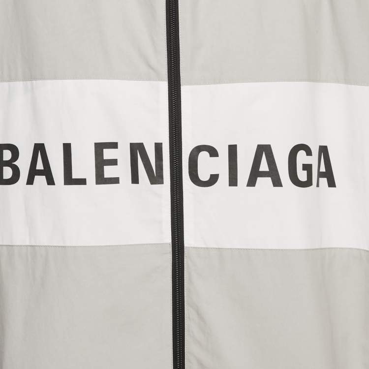 Pre Owned Balenciaga Unisex Grey Logo Print Oversized Jacket XS