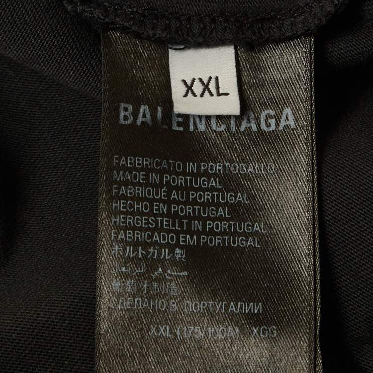 Pre Owned Balenciaga Unisex Grey Logo Tape Print Jersey Distressed T-Shirt XXL