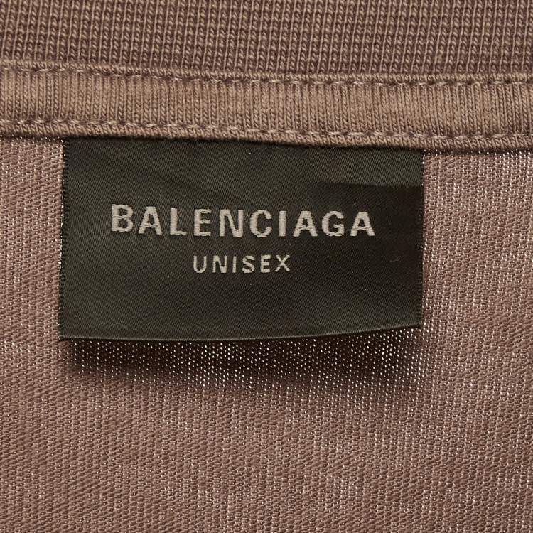 Pre Owned Balenciaga Unisex Brown Logo Print Jersey Distressed T-Shirt M