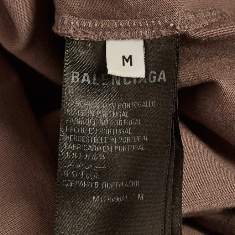 Pre Owned Balenciaga Unisex Brown Logo Print Jersey Distressed T-Shirt M