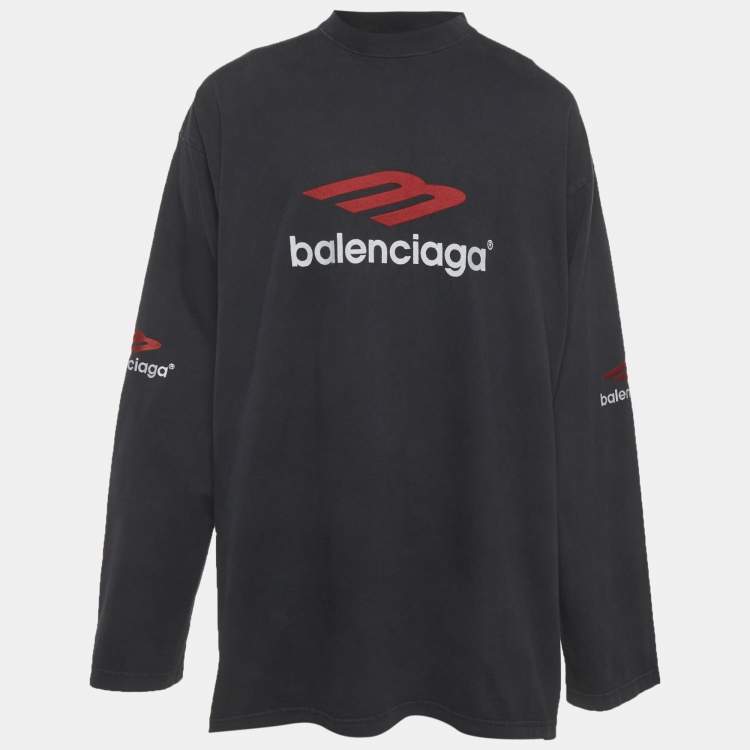 Pre Owned Balenciaga Unisex Grey Printed Jersey Oversized T-Shirt XL