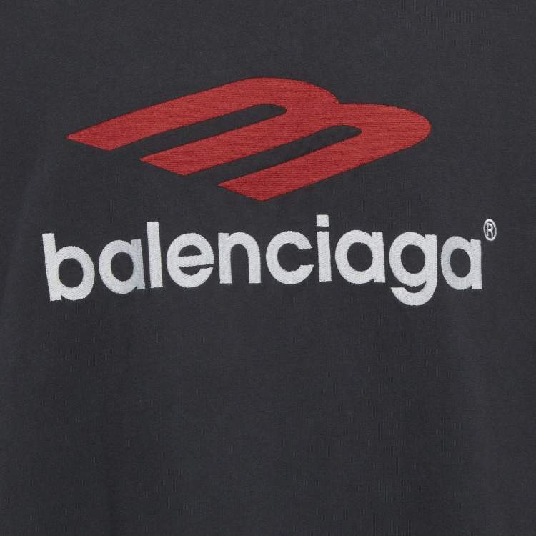 Pre Owned Balenciaga Unisex Grey Printed Jersey Oversized T-Shirt XL