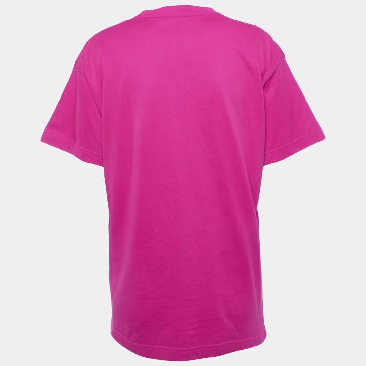 مملوكة مسبقًا تي شيرت بالنسياجا جيرسي وردي بطباعة الشعار للجنسين مقاس صغير